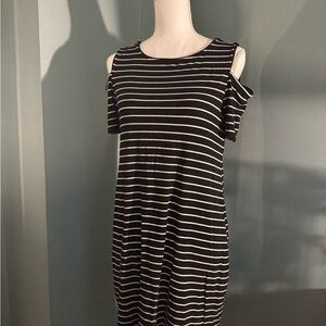 White House Black Market knit Striped Cold Shoulder Dress medium